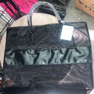 NWT Burberry fragnances Black Mesh and Leather Trim Tote Bag